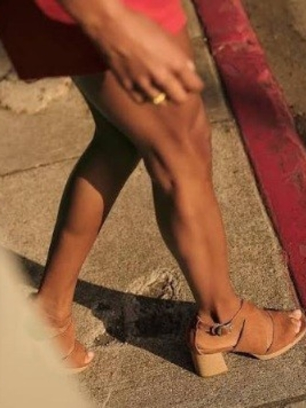 Dr. Scholl's Tan Block Heel Sandals with Ankle Strap